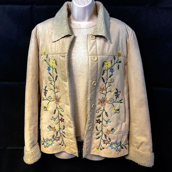 🌟SOLD🌟 VTG Méchant Faux Suede Embroidered Jacket Size L - Picture 1 of 8